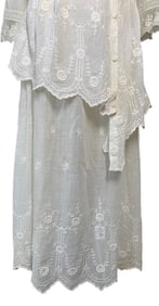 Antique Late Edwardian Embroidered Sheer Wool Asymmetrical Lingerie Tea Dress