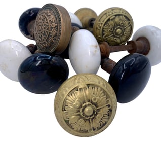 Antique Victorian Ornate Brass & Glass Doorknob Collection