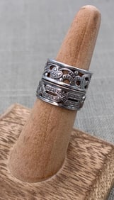 Pair Openwork Sterling Silver Cigar Band Stacking Rings