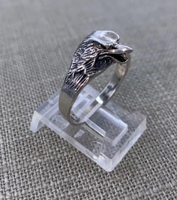 Bold Sterling Silver Feathered Open Beak Eagle Head Ring