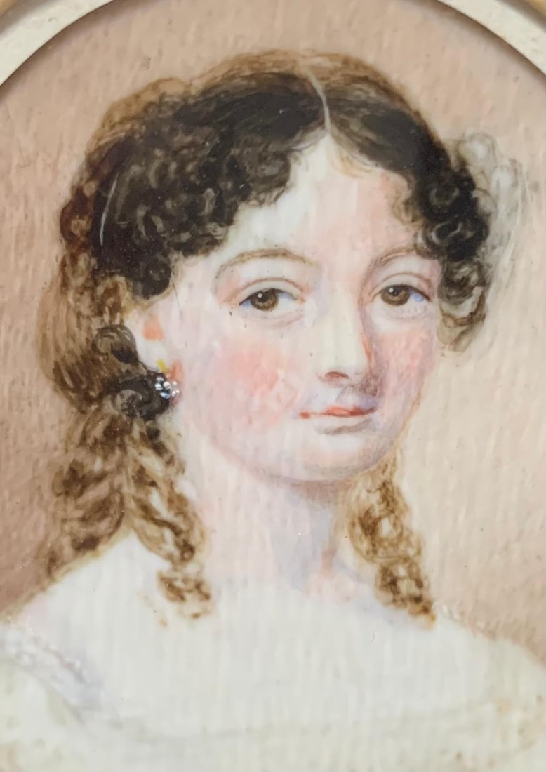 Incredible 19th Century Hand Painted Miniature Portrait, Birdseye Maple Frame (1 of 7)