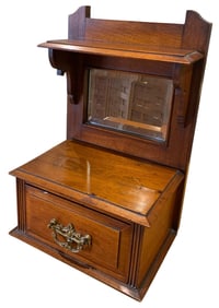 Antique English Hand Dovetailed Drawer Beveled Mirror Shaving Storage Hanging Wall Cabinet