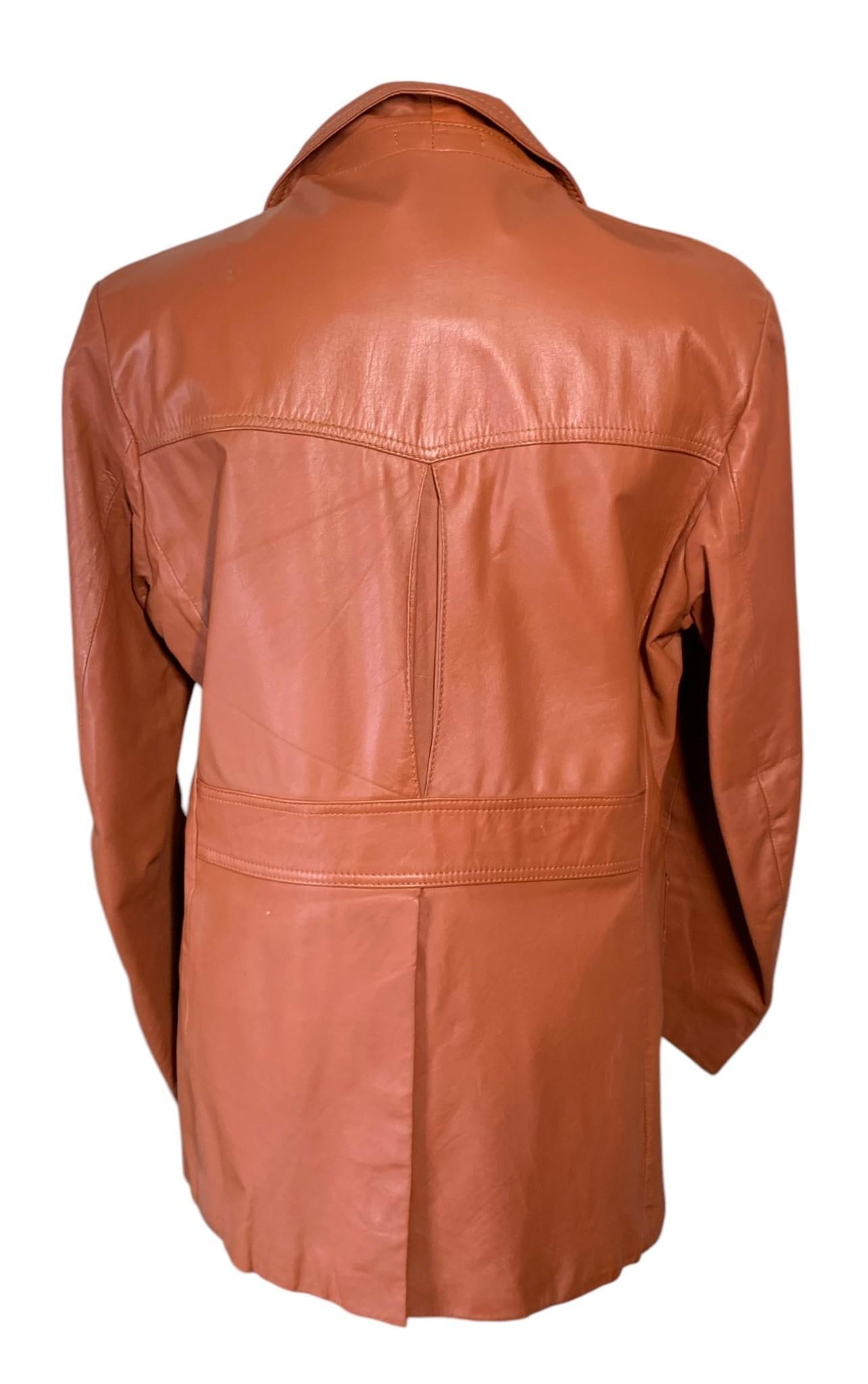 1970s Men's 007 James Bond Style Cognac Leather Blazer Jacket, Made in Korea (1 of 14)