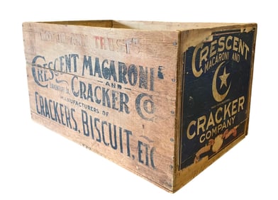 Large Size Antique Crescent Macaroni, Cracker & Biscuit Company Wood Crate