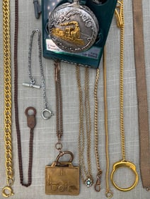 17 pc Antique to Vintage NOS Pocket Watch, Watch Chains & Fob Collection