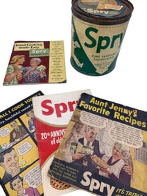 5 pc 1930s SPRY Cooking Recipe Books & Baking Shortening Advertising Kitchen Tin Collection