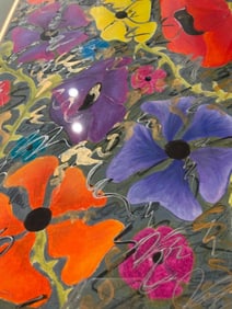 Original Artisan Painted Poppies Watercolor, Professionally Matted & Framed