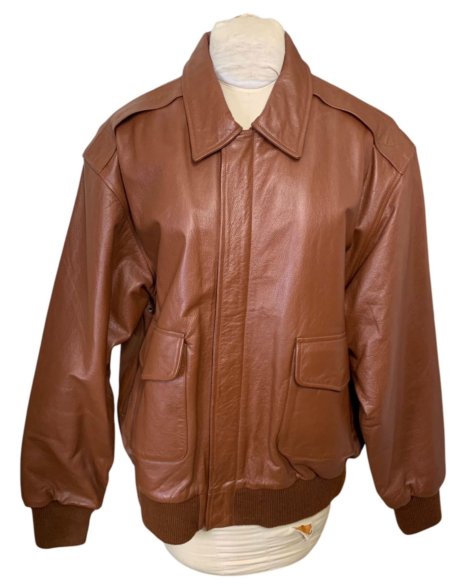 Pebbled Cognac Leather US Army Airforce Flyer's Bomber Style Jacket, XL Size (1 of 13)