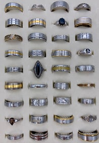 36 Fine Sterling Silver, Stainless Steel & Costume Fashion Jewelry Ring Collection