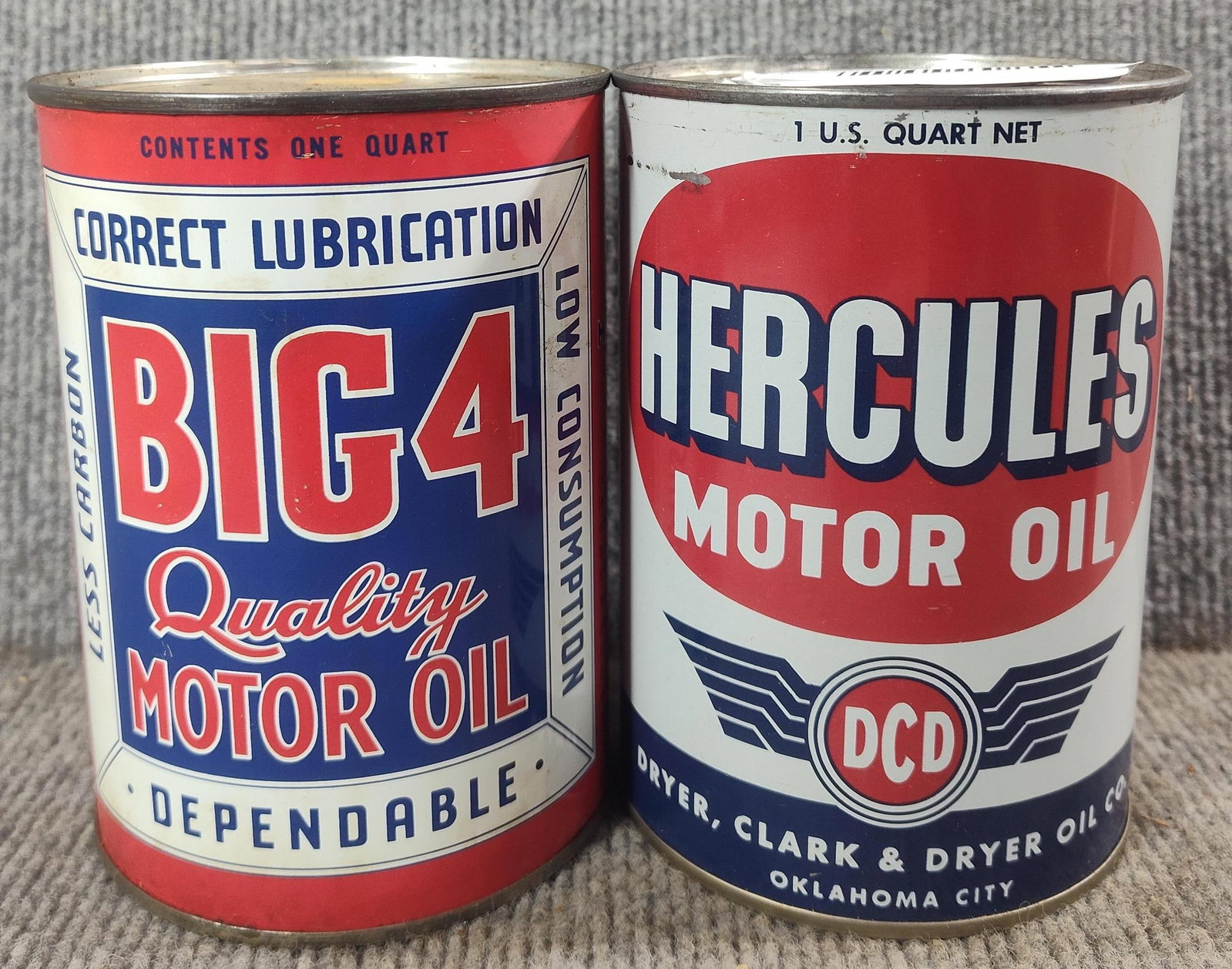 Hercules & Big 4 Motor Oil 1qt cans: Both empty.