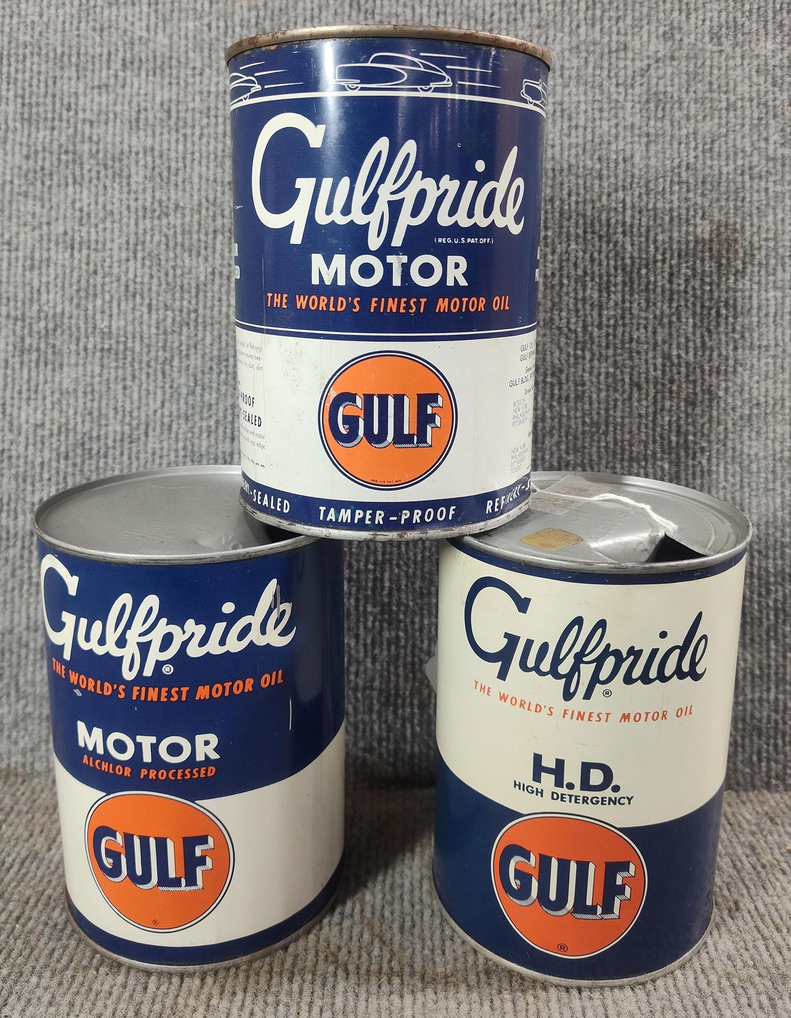 3- Various Gulfpride Motor Oil 1qt cans (1 of 4)