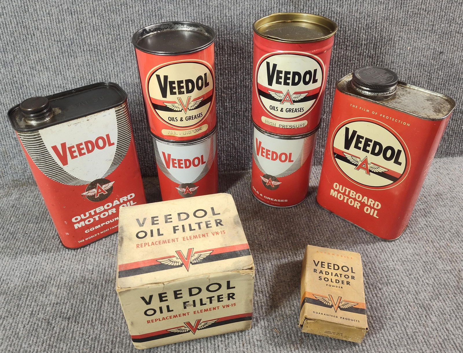 Lot of Veedol cans, filter & solder in orig boxes (1 of 7)