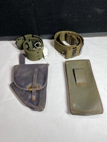 WW2 Canvas Pistol Holder, Leather military Pouch, and Alice Utility Belts