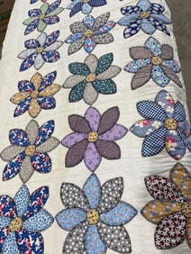 Boho Floral Applique Hand Stitched Quilt
