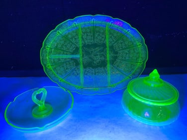 Uranium Glass Candy Dishes & Serving Platter