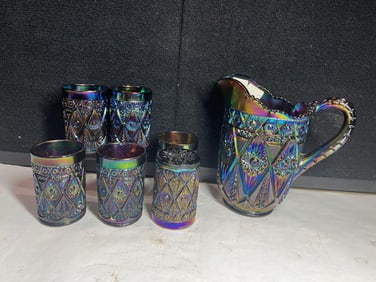 Diamond Lace Imperial Carnival Glass Water Set