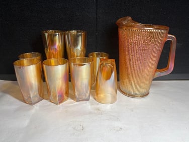 Jeanette Marigold Tree Bark Pitcher & Glasses