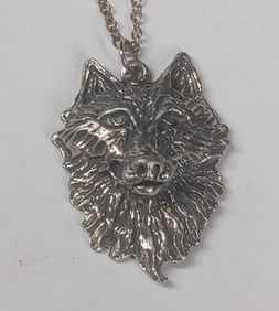 Sterling Silver Wolf Head Necklace