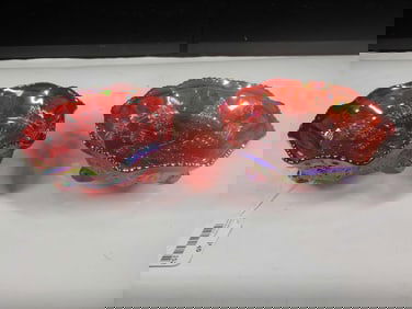 2-Fenton Red Carnival Glass Butterfly & Berry Footed Dish