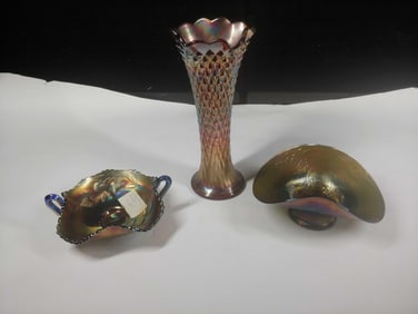 Fenton Carnival Glass Dishes & Northwood Vase