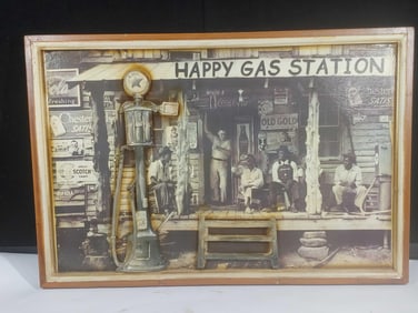 3-D Happy Gas Station Carved Picture