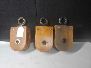 3- Wooden Block & Tackle Pulleys
