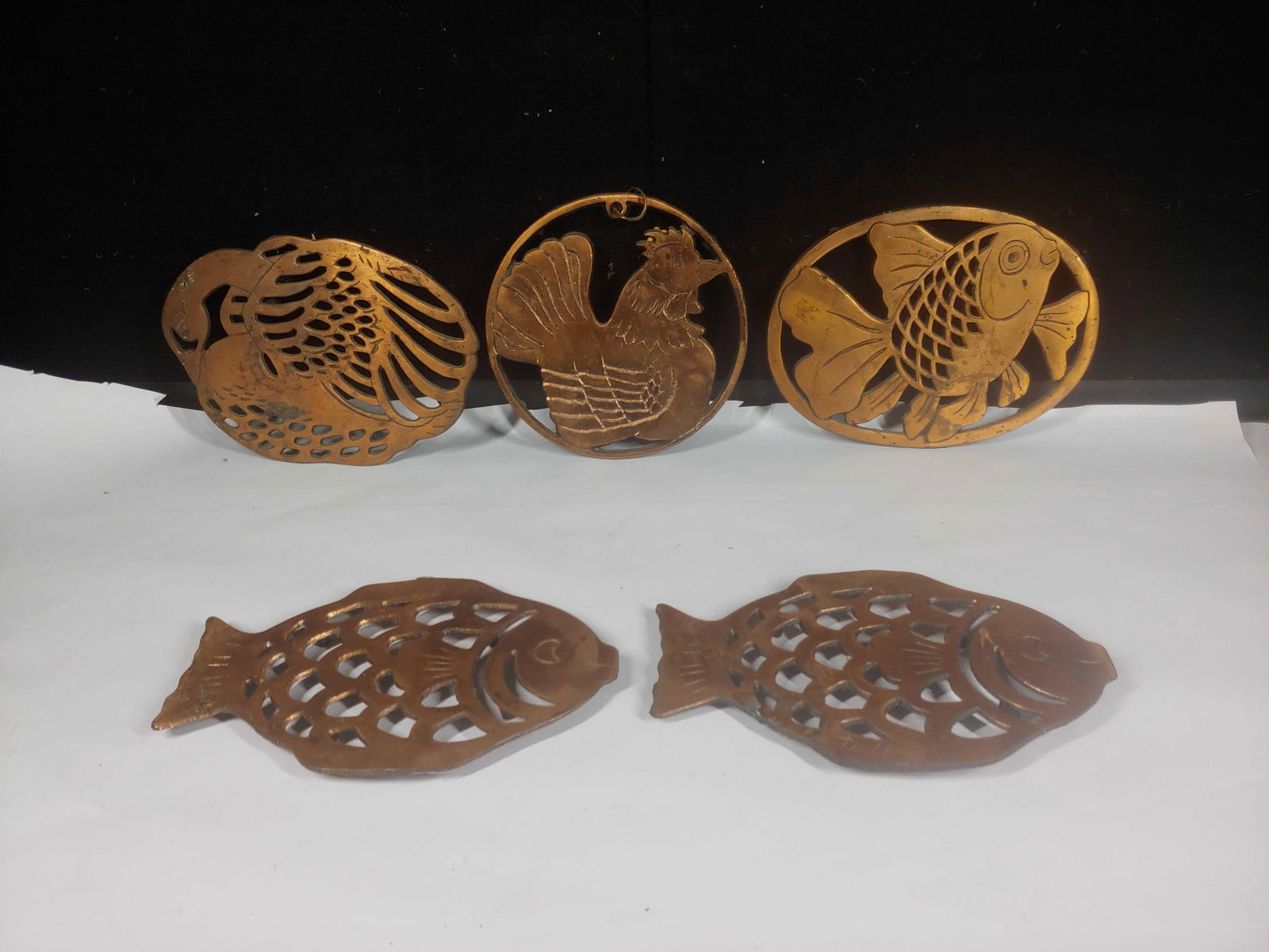 Fish and Rooster Trivets: Each is approx 8.5 x 6.