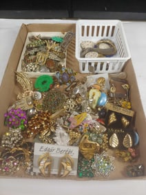 Great Collection of Brooches, Rhinestones, Pocket Watch Parts, and Jewelry