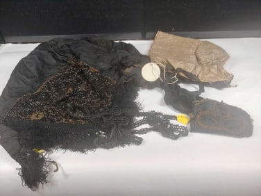 Victorian Silk Beaded Cape & Bag, and Shaker Bonnet