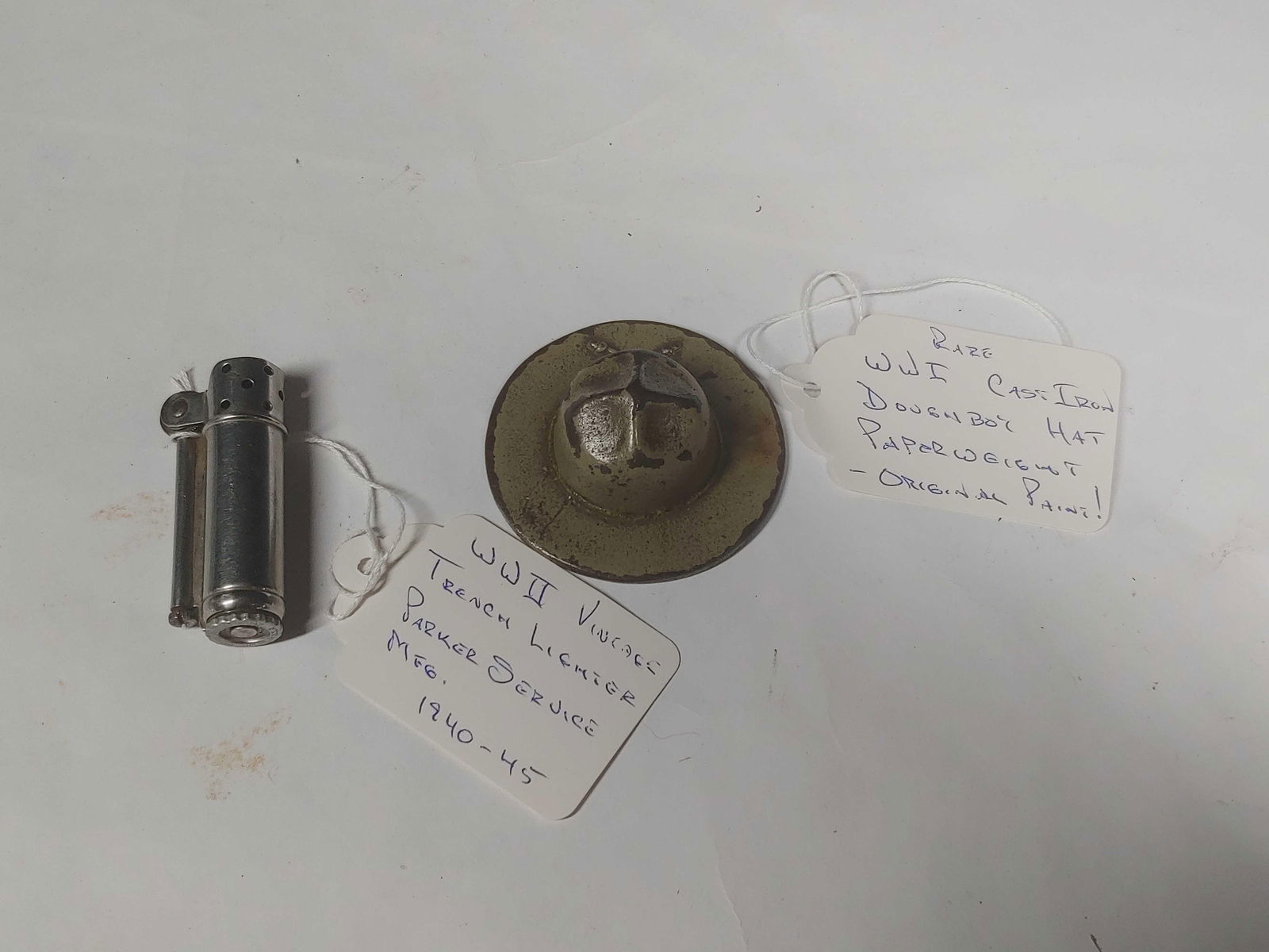 WW1 Cast Iron DoughBoy Paperweight & WW2 Trench Lighter (1 of 7)