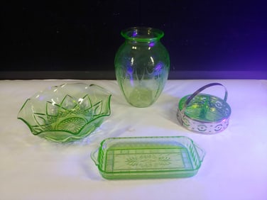 Uranium Glass Vase, and Serving Dishes
