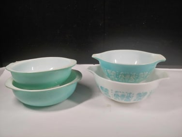 Teal & Amish Butter Print Pyrex Dishes