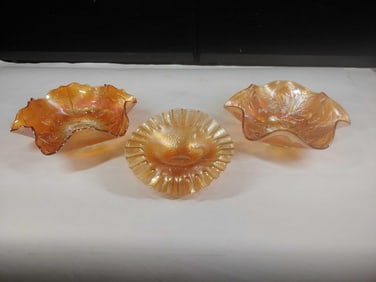 Fenton Iridescent Marigold Carnival Glass Bowls
