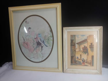 Vicente Original Watercolor & 19th Century Framed Print