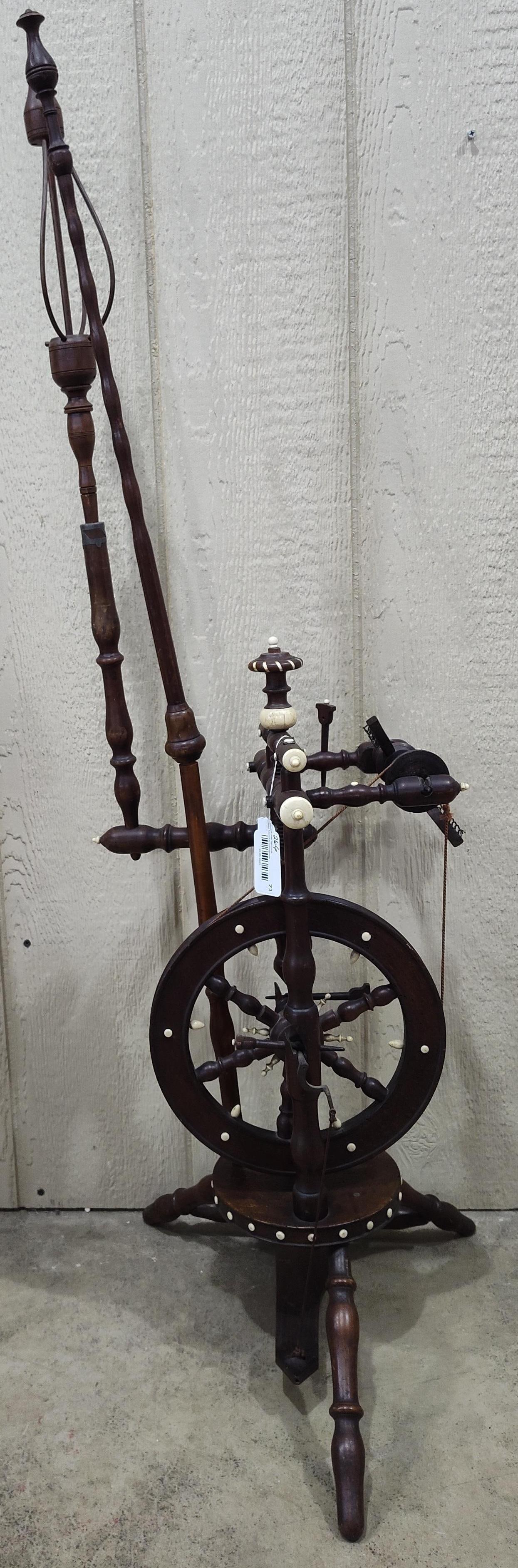 Inlaid 1800s Antique Spinning Wheel (1 of 4)