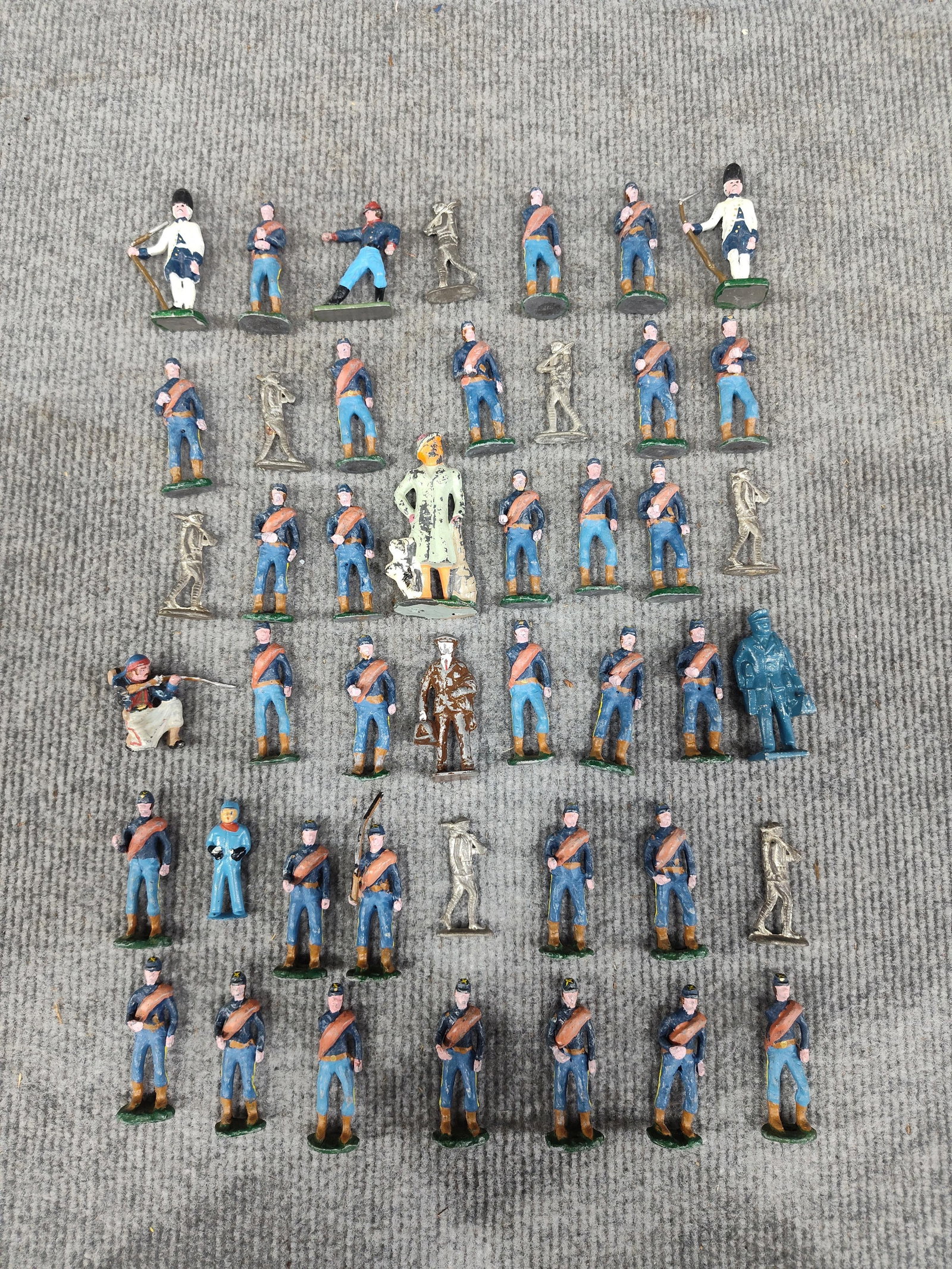 Lead Soldiers: Several different varieties. Includes 2 figures not soldiers. Most are approx 2.25 inches tall