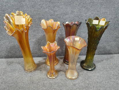 Northwood & Fenton Carnival Glass Vases: includes Tree trunk and ribbed patterns. 7 to 12 inches tall