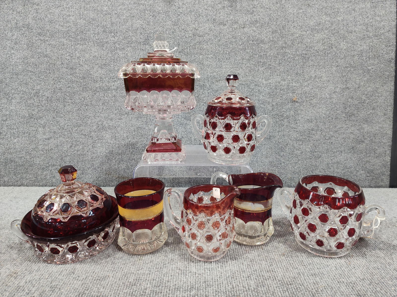 Bohemian Ruby Block Crystal Dish Set (1 of 4)