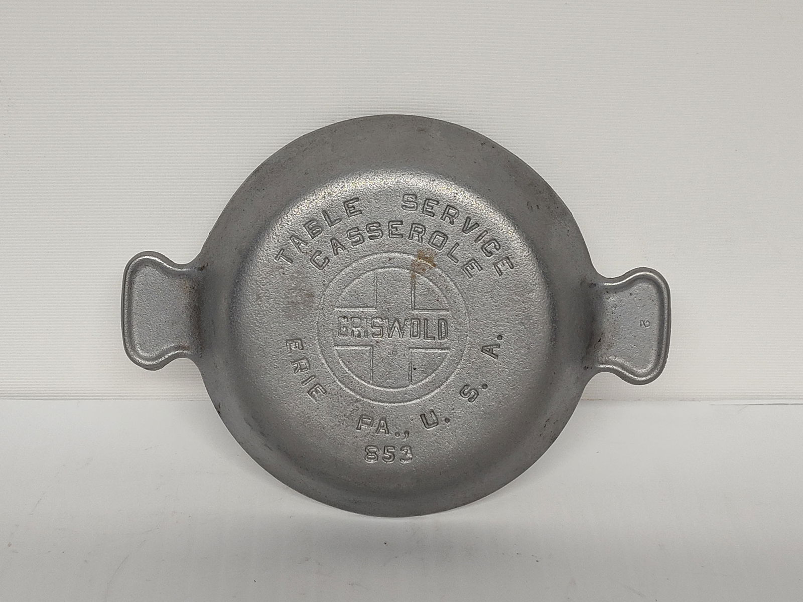 Griswold Table Service Casserole: Erie, Pa. 853. Chrome over cast iron with a few chips to handles.