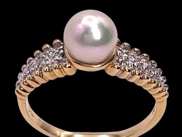 Luxe 14k Yellow Gold, Cultured Pearl & Diamond Ring