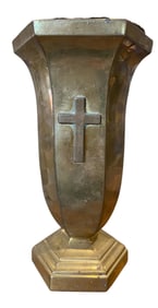 Early Brass Funeral, Cathedral, Requiem Crucifix Flower Vase