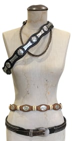 4 pc Woven Wild West Horsehair, Leather & Embossed Silver Tony Lama Western Belts & Hat Band