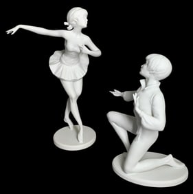 Pair West Germany KAISER Bisque Porcelain Ballerina & Dancer Statues