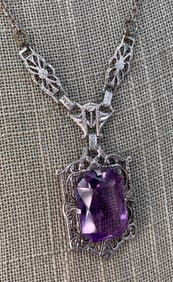 13 pc Flapper Era to 80s Amethyst & Sterling, Copper, Glass & Brass Costume Jewelry Collection