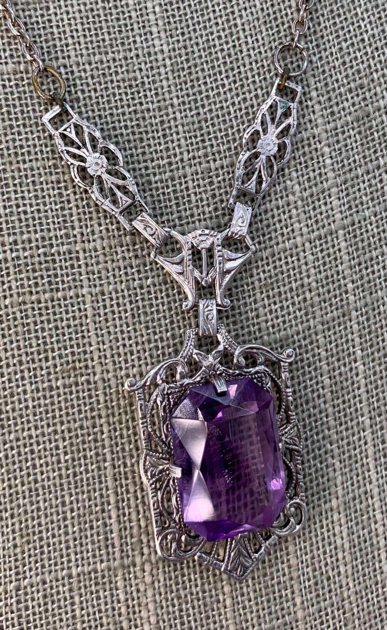 13 pc Flapper Era to 80s Amethyst & Sterling, Copper, Glass & Brass Costume Jewelry Collection (1 of 20)