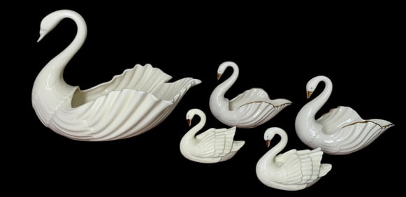 Refined 5 pc LENOX Porcelain Swan Collection, 24k Gold Trim