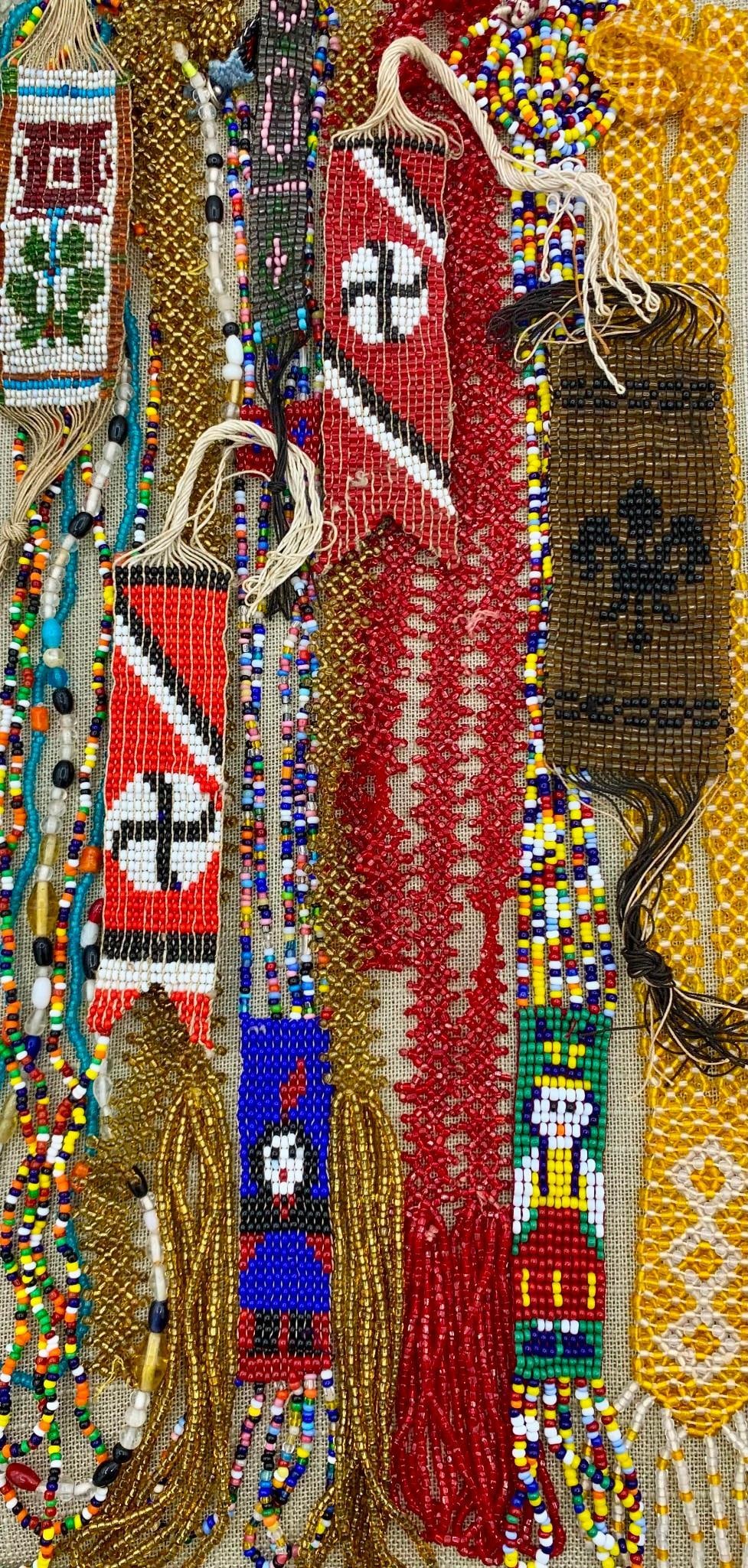 13 pc Antique to Vintage Loomed Glass Bead Necklaces and Bead Panel Collection in W Germany Tin (1 of 17)