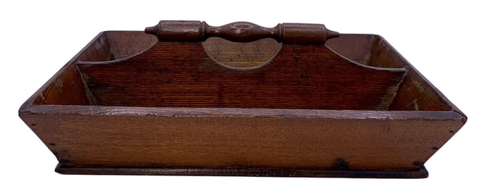 Primitive Antique 19th Century Copper Lined Wood Farmhouse Caddy, Two Sided Tote