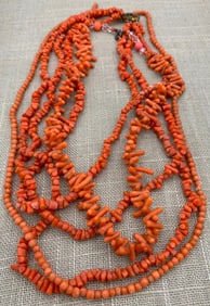 Trio of Vintage Polished Coral Bead Necklaces