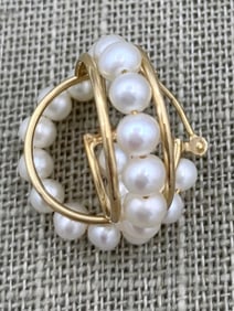 Opulent 10k Gold & Freshwater Pearl Pierced Hoop Huggy Earrings